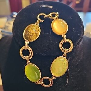 Liz Claiborne Gold and Green Stone Link  Bracelet